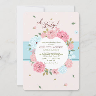 Invitación a Baby Shower con flores rosas y azules