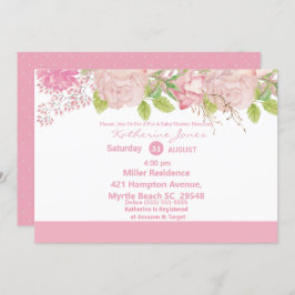 Invitación a Baby Shower con flores rosas y cremas