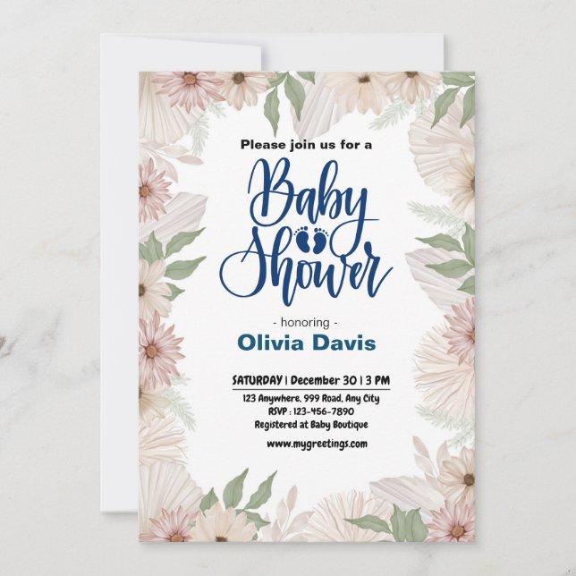 Invitación a Baby Shower con flores silvestres (Anverso)