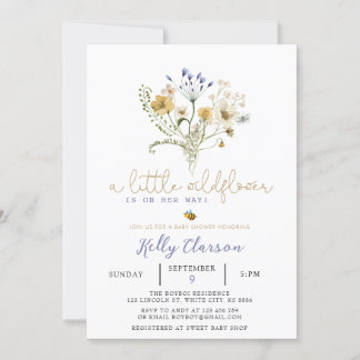 Invitación a Baby Shower con flores silvestres