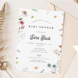 Invitación a Baby Shower con flores silvestres