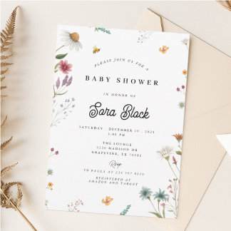 Invitación a Baby Shower con flores silvestres