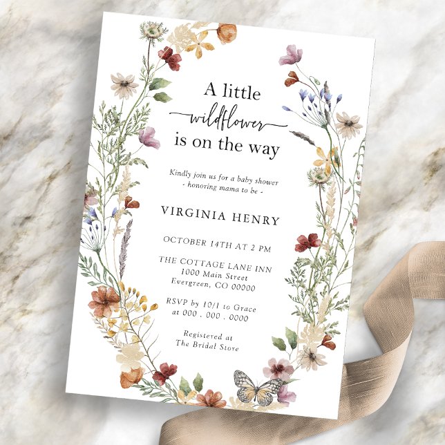 Invitación a Baby Shower con flores silvestres (Boho Chic A Little Wildflower Baby Shower Invitation
)