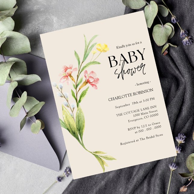 Invitación a Baby Shower con flores silvestres (Subido por el creador)