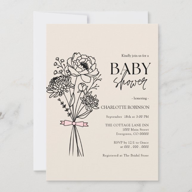 Invitación a Baby Shower con flores silvestres (Anverso)
