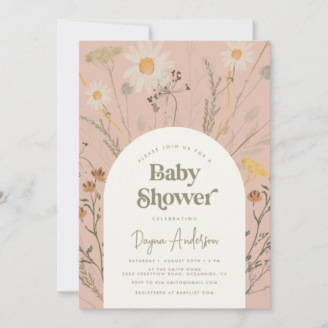 Invitación a Baby Shower con flores silvestres en  (Anverso)