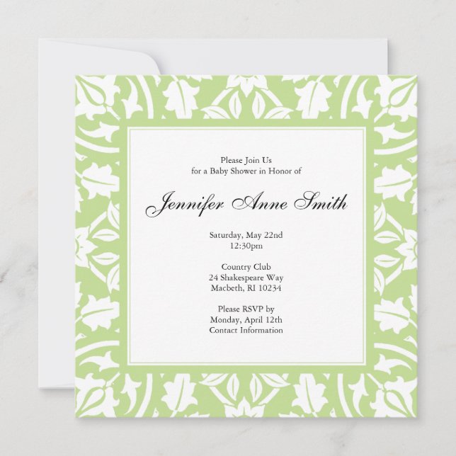 Invitación a Baby Shower con flores - Verde para b (Anverso)