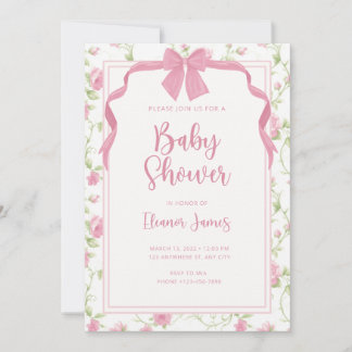 Invitación a Baby Shower con flores vintage