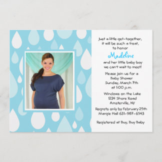 Invitación a Baby Shower con foto azul Raindrop