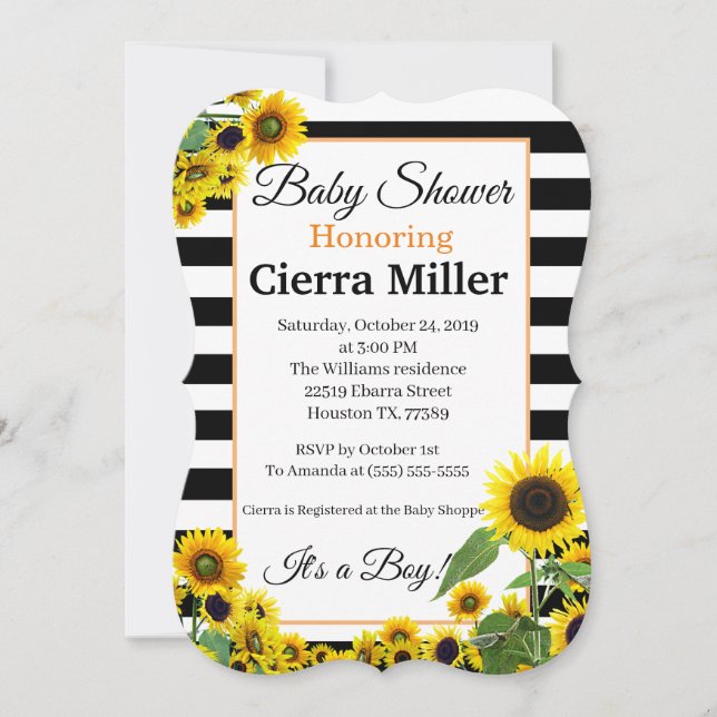 Invitación a Baby Shower con girasol (Anverso)