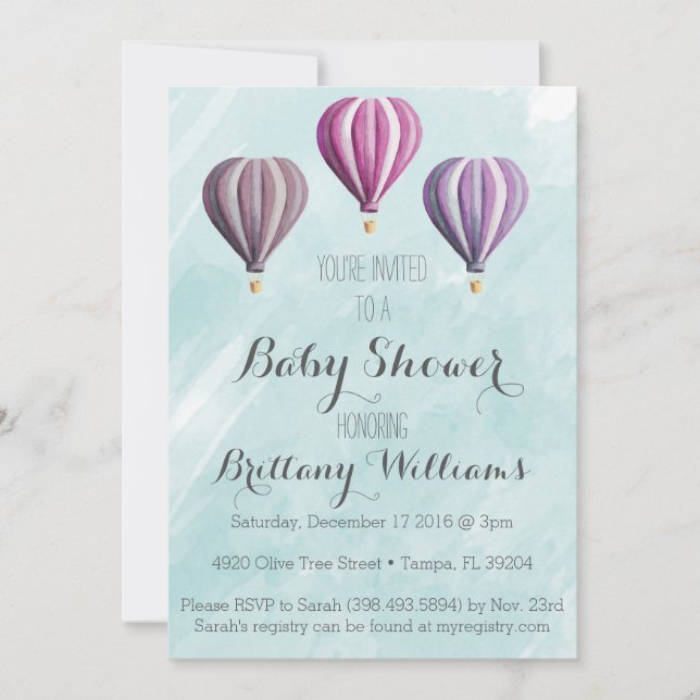 Invitación a Baby Shower con globo aerostático de  (Anverso)