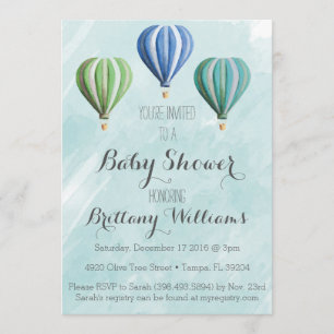 Invitación a Baby Shower con globo aerostático de 