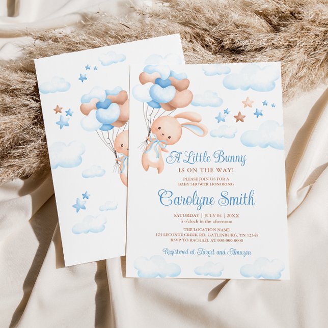 Invitación a Baby Shower con globo azul de conejo  (Subido por el creador)