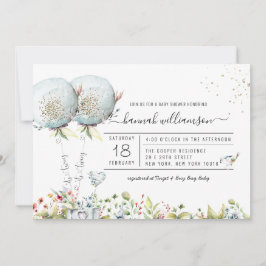 Invitación a Baby Shower con globo azul de los gem
