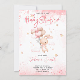 Invitación a Baby Shower con globo de conejo rosa