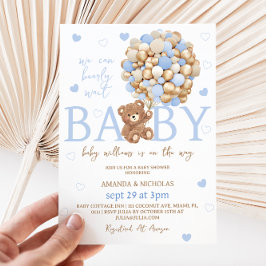 Invitación a Baby Shower con globo de oso azul