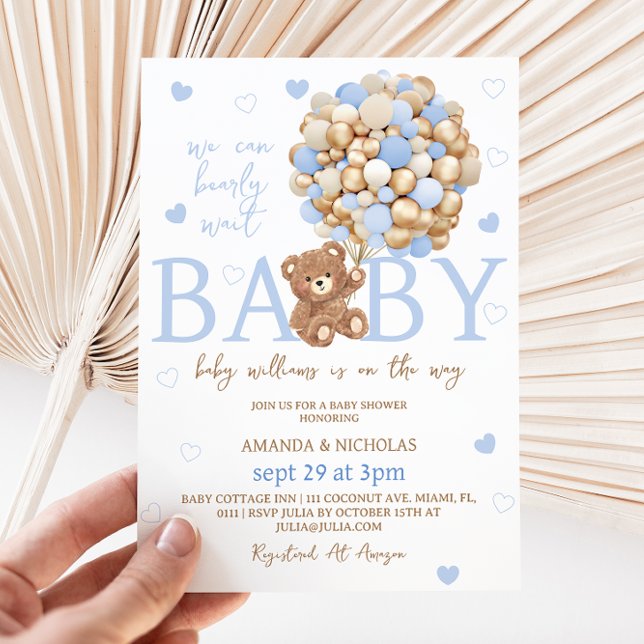 Invitación a Baby Shower con globo de oso azul (Subido por el creador)