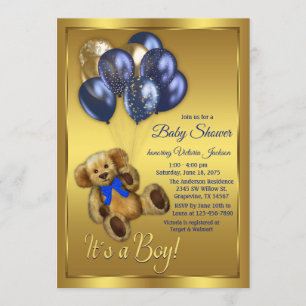 Invitación a Baby Shower con globo de Oso Teddy