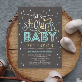 Invitación a Baby Shower con gotas de ducha - Azul