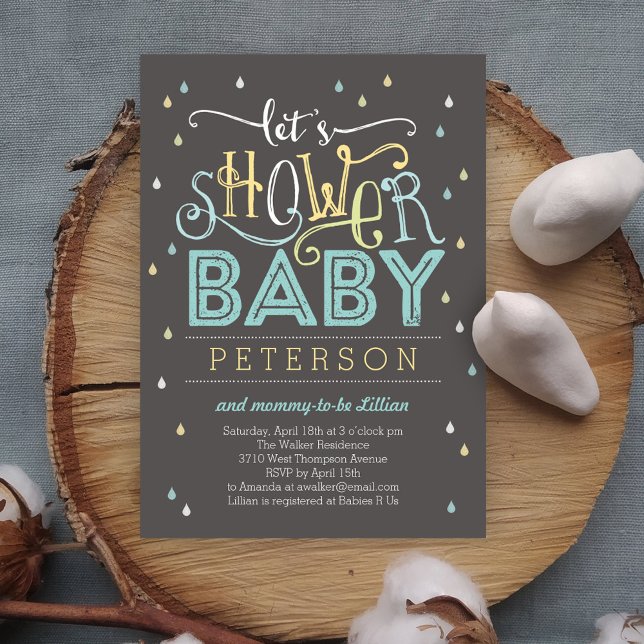 Invitación a Baby Shower con gotas de ducha - Azul (Subido por el creador)