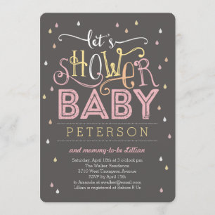 Invitación a Baby Shower con gotas de ducha - rosa