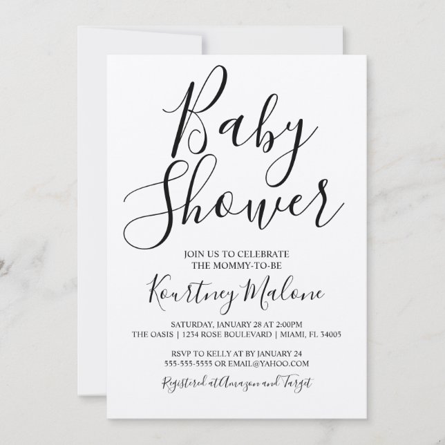 Invitación a Baby Shower con guión de Kraft (Anverso)