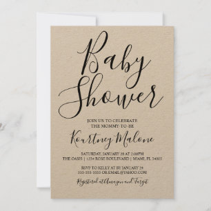 Invitación a Baby Shower con guión de Kraft