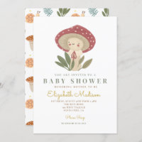 Invitación a Baby Shower con hongos pequeños