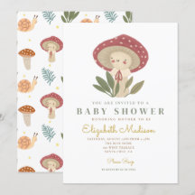 Invitación a Baby Shower con hongos pequeños