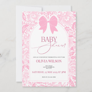Invitación a baby shower con lazo rosa adorable