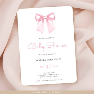 Invitación a baby shower con lazo suave de color r