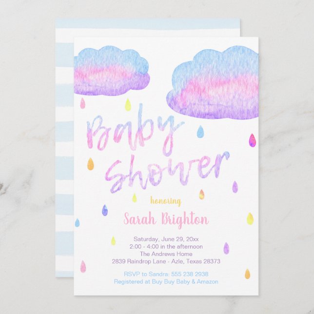 Invitación a Baby Shower con lluvia de color (Anverso / Reverso)