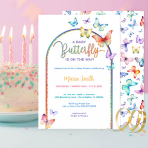 Invitación a Baby Shower con mariposa de primavera