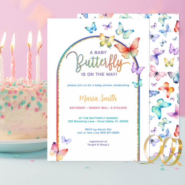 Invitación a Baby Shower con mariposa de primavera (Rainbow Butterfly Baby Shower Invitation)