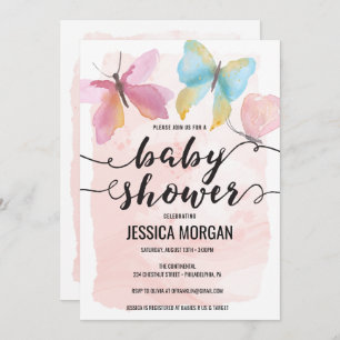 Invitación a Baby Shower con mariposa rosa