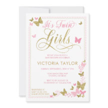 Invitación a Baby Shower con mariposa, rosa, oro