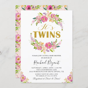 Invitación a Baby Shower con moda Twins Pink Flora