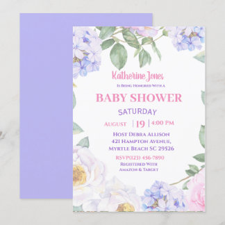 Invitación a Baby Shower con morado floral