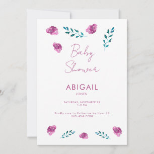 Invitación a Baby Shower con morado floral