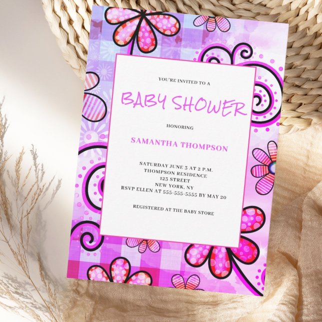 Invitación a Baby Shower con morado floral (Subido por el creador)