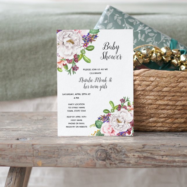 Invitación a Baby Shower con morado floral (Subido por el creador)