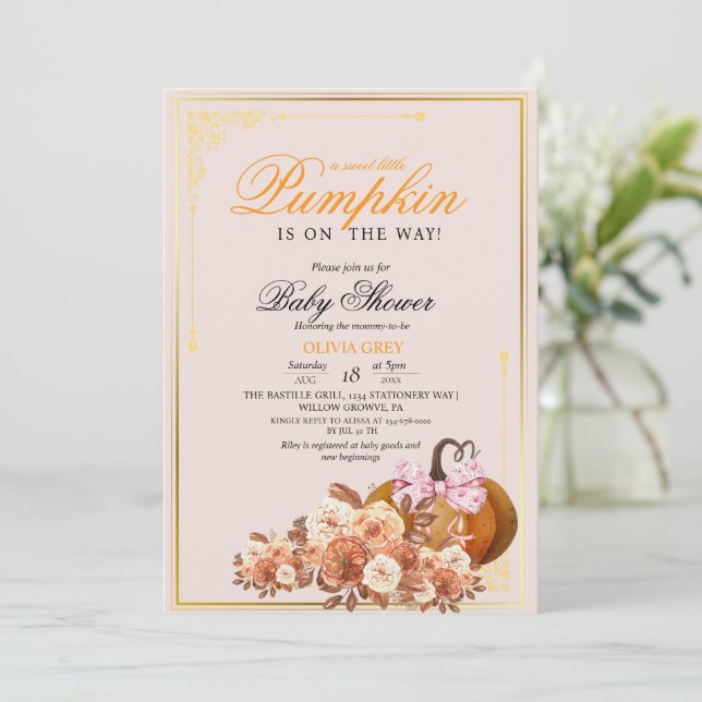 Invitación a Baby Shower con Naranja dorado de cal (Anverso de pie)