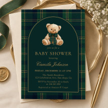 Invitación a baby shower con osito de peluche y cu
