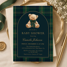 Invitación a baby shower con osito de peluche y cu