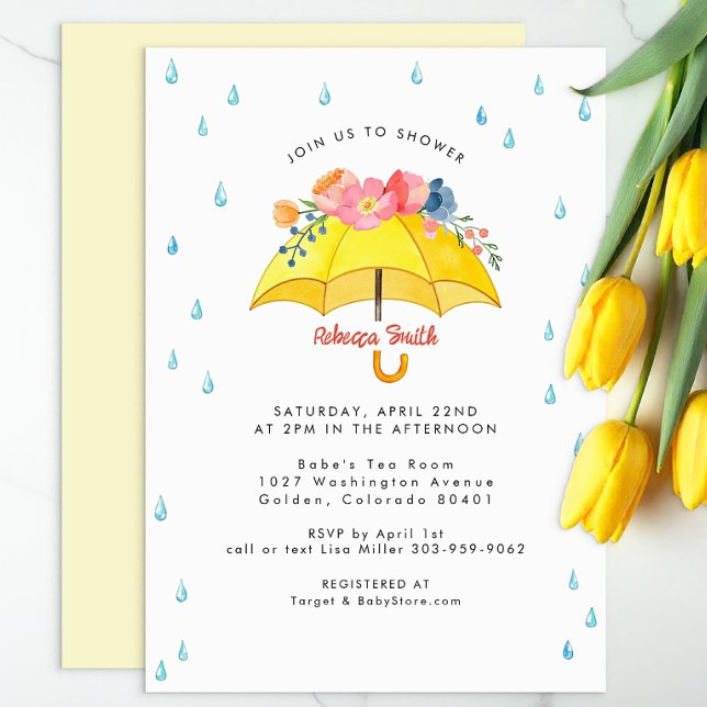 Invitación a Baby Shower con paraguas florales - S (Modern Spring Baby Shower Invite)