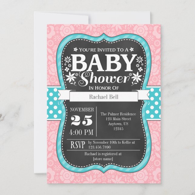 Invitación a Baby Shower con placa de cartón Verde (Anverso)