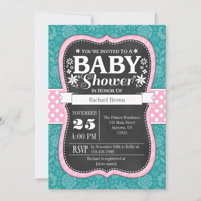 Invitación a Baby Shower con placa de cartón Verde (Anverso)