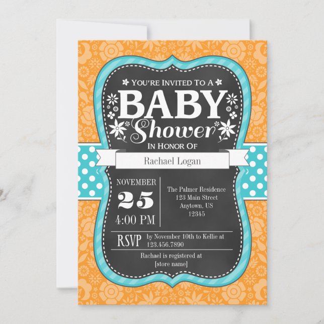 Invitación a Baby Shower con placa de Chalkboard V (Anverso)