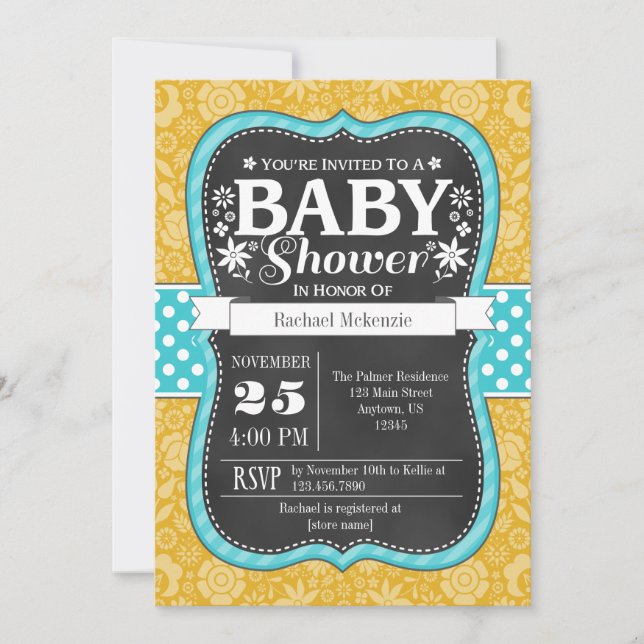 Invitación a Baby Shower con placa de Chalkboard V (Anverso)