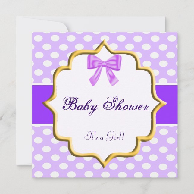 Invitación a Baby Shower con Punto de Polka Púrpur (Anverso)